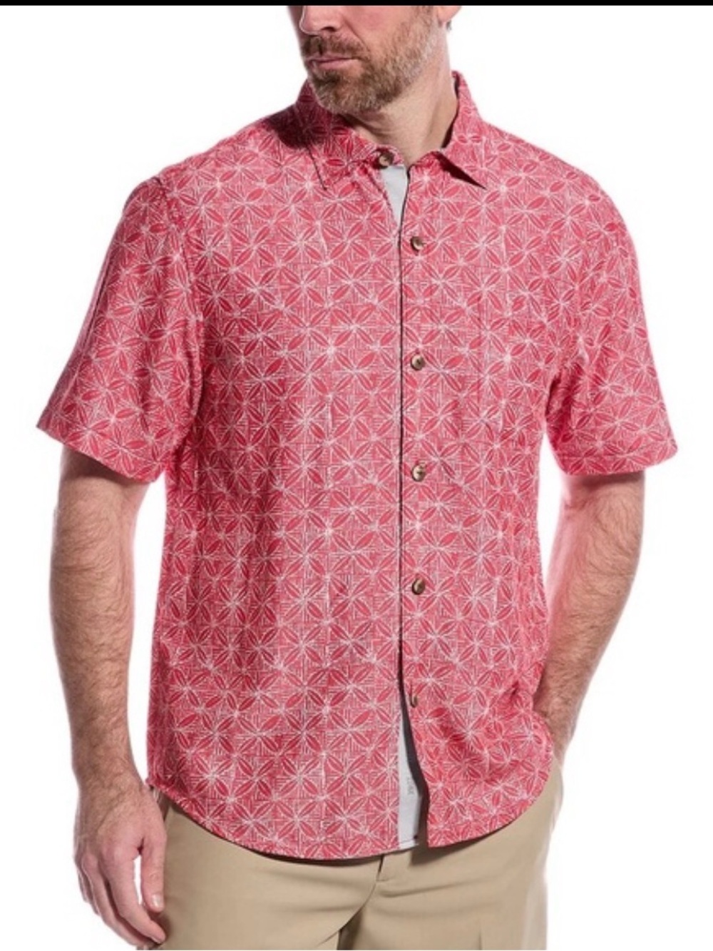 Tommy Bahama Coconut Point Fleur De Geo Button-Front Shirt in Boomerang Red